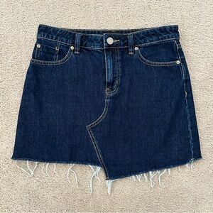 Dark Wash Denim Mini Skirt with Frayed Asymmetrical Hem - BDG Urban Outfitters